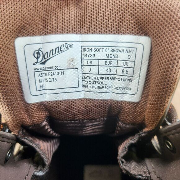 Danner IronSoft 14733 Mens 9 D Brown Leather 6" Waterproof Safety Toe Work Boots - Picture 11 of 12